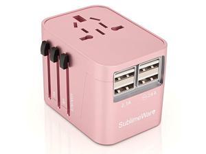 Travel Adapter International All in One Plug Rose Gold w4 USB Ports Work 150+ Countries 220 Volt Adapter Travel Adapter Type C A G I for UK Japan Germany France EU European Travel Adapter International All in One Plug Rose Gold w4 USB Ports Work 150+ Countries 220 Volt Adapter Travel Adapter Type C A G I for UK Japan Germany France EU European