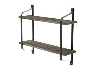 Floating Shelves Wall Mounted Industrial Wood Wall Shelves for Pantry Living Room Bedroom Kitchen Entryway, 2 Tier Heavy Duty Book Shelf Black