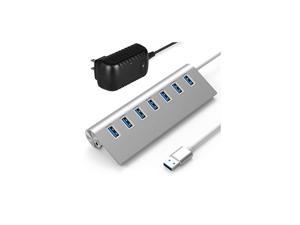 7Port USB 30 Hub Aluminum Data Hub with 5V4A 20W Power Adapter and 49Ft USB Cable for Desktop PCLaptop