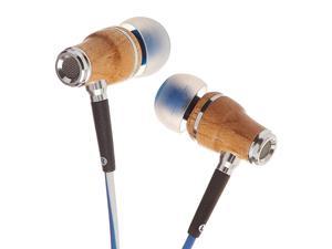 NRG X Wood Earbuds Wired with Microphone Stereo in Ear Headphones for Computer Laptop Noise Isolating Earphones for Android Cell Phone with Booming Bass Blue White