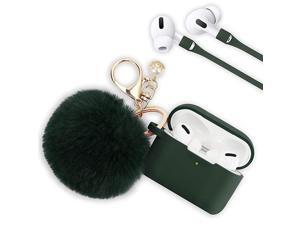 Case for Airpods Pro  Airpod Pro Case Cover for Apple AirPods Pro Wireless Charging Case Cute Air Pods 3 Case Silicone Protective Accessories KeychainPompomStrap Midnight Green