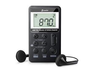 Pocket Radio Portable Mini AM FM Receiver with Rechargeable Battery and Earphone Black