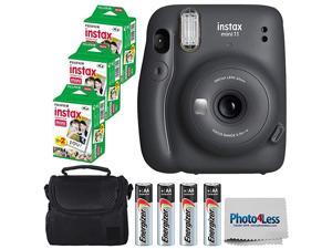 Instax Mini 11 Instant Camera - Charcoal Grey (16654786) + Fuji Instax Mini Twin Pack Instant Film (60 Sheets) + Batteries + Case - Instant Camera Bundle