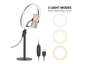 LED Ring Light Table Top 10 Inches USB Ring Light Color Temperature 3200K5600K 3 Light Modes with Flexible Smartphone Stand for Streaming Makeup YouTube Video Shooting Phone Selfie
