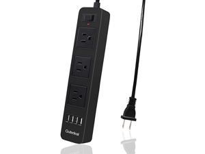 Prong Power Strip, Surge Protector Prong with 3AC Outlets and 4 USB Charging Ports, 6.6ft Long Prong to 3 Prong Extension Cord for Smartphone Home Office Desktop, Black