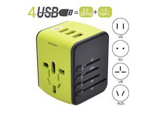 Adapter Universal Power Adapters with 1 Type C 3 USB Charging Ports and EU UK AUS US Plug All in One Wall Charger Fast 24A100240V Worldwide Voltage Plugs ConverterGreen Adapter Universal Power Adapters with 1 Type C 3 USB Charging Ports and EU UK AUS US Plug All in One Wall Charger Fast 24A100240V Worldwide Voltage Plugs ConverterGreen