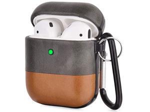 Compatible with Airpods Case Genuine Leather Case for Airpods 2 1 Front LED Visible Protective Cover Skin Mixcolor GrayBrown