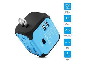 International Universal Power Adapter Converter with 2 USB Charging Ports All in One Travel Worldwide Plug Builtin Spare Fuse AC Socket Wall Outlet for US EU UK AU CN 150 Countries Blue International Universal Power Adapter Converter with 2 USB Charging Ports All in One Travel Worldwide Plug Builtin Spare Fuse AC Socket Wall Outlet for US EU UK AU CN 150 Countries Blue