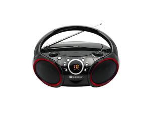 Portable CD Player AM FM Analog Tuning Radio with Aux Line in Headphone Jack Foldable Carrying Handle Black with a Touch of Red Rims Portable CD Player AM FM Analog Tuning Radio with Aux Line in Headphone Jack Foldable Carrying Handle Black with a Touch of Red Rims