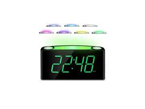 Loud Alarm Clock with 7 Color Nightlight,7" Big Green LED Digit & 0-100% Fully Dimmable,2 USB Charger,12/24H,Snooze,Electronic Easy Program Digital Clock for Senior Teenage Boy Girl Home Table