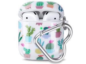Airpods Case,  Cute Designed Air pods Protective Case Cover Printed Hard Skin Women Girl for Apple Airpods Charging Case with Heart-Shaped Keychain AirPods 2/1 Accessories Set (Cactus)