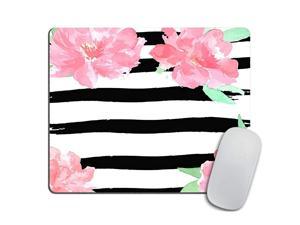 Mouse Pad Watercolor Peony Flowers with Black Brush Strokes Romantic Spring Print Rectangle NonSlip Rubber Mousepad
