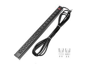 Rack Mount Power Outlet 16 Outlet Heavy Duty Aluminum Socket AntiThunder Power Strip with 15Foot Extension Cord Surge Protector Duty Multi Plug Outlet with Smart Circuit Breaker Black