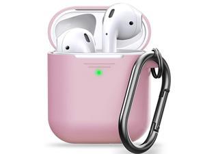 AirPod Case with Keychain Protective Silicone Cover Compatible with AirPods Case 1 & 2 (with Carabiner, Blush Pink)