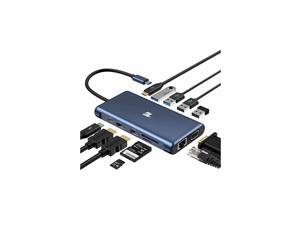 USB C Hub USB C Adapter 12 in 1 Triple Display Adapter with Dual 4K HDMI VGA 100W PD 30 RJ45 Ethernet USBA USBC Ports TFSD Card Reader for MacBook and TypeC Laptops USB C Hub USB C Adapter 12 in 1 Triple Display Adapter with Dual 4K HDMI VGA 100W PD 30 RJ45 Ethernet USBA USBC Ports TFSD Card Reader for MacBook and TypeC Laptops