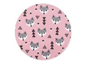 Qien BaiSei TaiGe Geometric Baby Fox Kids Woodland Theme Mouse pad-Non-Slip Rubber Round Mousepad-Applies to Games,Home, School,Office Mouse pad