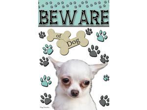 Beware Of Dog Funny White Chihuahua Pet Garden Flag Emotes