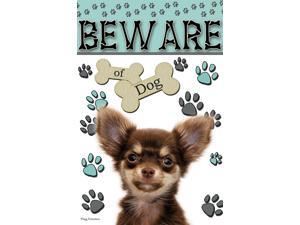 Beware Of Dog Funny Dark Brown Chihuahua Garden Flag Emotes