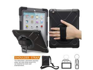 Apple iPad 2 Case iPad 3 Case iPad 4 Case Cover Heavy Duty Shockproof Protective Case for iPad 2 3 4 Tablet Case with 360 Degrees Rotable Hand Strap Kickstand and Shoulder Strap