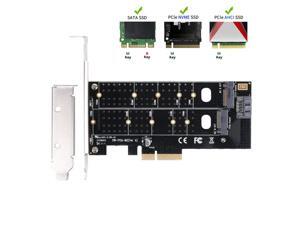 Dual M.2 PCIe Adapter, M2 SSD NVME (m key) or SATA (b key) 22110 2280 2260 2242 2230 to PCI-e 3.0 x4 Host Controller Expansion Card with Low Profile Bracket for Desktop PCI Express Slot Dual M.2 PCIe Adapter, M2 SSD NVME (m key) or SATA (b key) 22110 2280 2260 2242 2230 to PCI-e 3.0 x4 Host Controller Expansion Card with Low Profile Bracket for Desktop PCI Express Slot