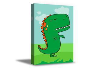 Awkward Styles Green Dinosaur Ready To Hang Picture Dino Canvas Art Kids Room Wall Art Nursery