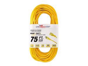 LifeSupplyUSA 75ft 1 Pack Black Heavy Duty 3 Prong Oil Resistant Light End Indoor//Outdoor 14//3 SJTW 13 Amp 125 Volt 1625 Watt Extension Cord