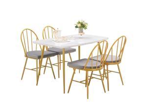 Hot Marble Dining Table Set 4 Iron Chair Kitchen Unit for Small Family House NEW