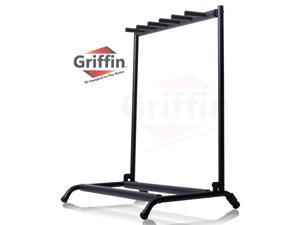 Five Guitar Rack Stand by GRIFFIN | Holder for 5 Guitars & Folds Up For Easy Transport | Neoprene Tubing Accessories | Ideal For Music Bands, Recording Studios, Schools, Stage Performers & Artists