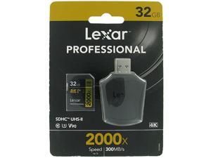 Lexar LSD32GCB2000R CRC 32GB 17p SDHC 2000x r300MB/s w260MB/s Class 10 UHS-II U3 V90 4K Professional Secure Digital High Capacity Card w/ SD Reader Retail Lexar LSD32GCB2000R CRC 32GB 17p SDHC 2000x r300MB/s w260MB/s Class 10 UHS-II U3 V90 4K Professional Secure Digital High Capacity Card w/ SD Reader Retail