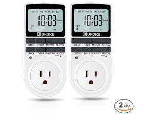 UKOKE UTM01P Appliance, 7 Day Weekly Programmable Outlet, Wall Switch, Digital Light, Plug-in Timer for Electrical Outlet (2 Pack)