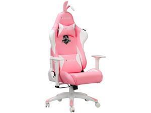 AutoFull Pink Gaming Chair PU Leather High Back Ergonomic Racing Office Desk Computer Chairs with Massager Lumbar Support, Rabbit Ears