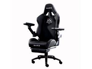 AutoFull Pro Big and Tall Gaming Office Chair Ergonomic High Back PU Leather Bucket Seat Racing Desk Grey Chairs with Footrest and Mechanical armrest