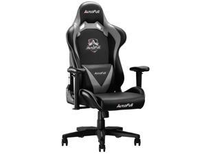 AutoFull Computer Gaming Chair - Adjustable Reclining High-Back PU Leather Swivel Game Chair with Headrest and Lumbar Support (PU, B-Grey)