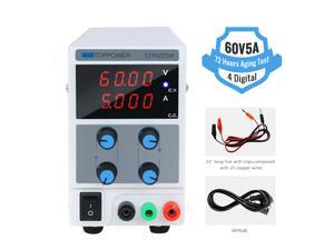 DC Power Supply Variable 60V/5A Switching Regulated 4-Digital Power Supply Single-Output 110V/220V, with Alligator Leads, US Power Cord