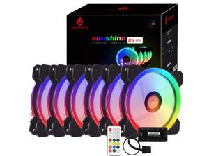 Kit RGB LED PWM Case Fans 120mm with Remote Controller Fan Hub and Extension, COOLMOON Quiet Edition High Airflow Adjustable Colorful PC Case CPU Computer Cooling with Coolers, Radiators System (6pcs)