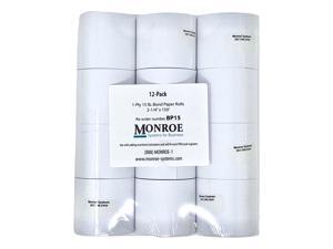Monroe Systems for Business 15 Pound Bond Paper Rolls, Single Ply, High-Quality, 2 1/4" x150' for Cash Registers, Printing Calculators, Adding Machines and more! (12-Pack) Monroe Systems for Business 15 Pound Bond Paper Rolls, Single Ply, High-Quality, 2 1/4" x150' for Cash Registers, Printing Calculators, Adding Machines and more! (12-Pack)