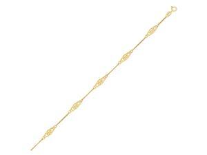 14k Yellow Gold Anklet with Fancy Diamond Shape Filigree Stations 14k Yellow Gold Anklet with Fancy Diamond Shape Filigree Stations