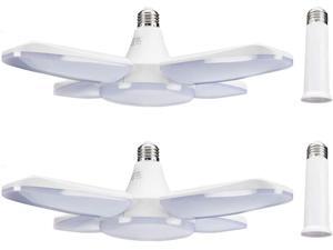 LED Garage Light 2 Pack 60W E26 6000LM Deformable LED Garage Ceiling Lights 6500K Daylight White Garage LED Light with 4 Adjustable LED Panels, LED Garage Lights for Warehouse Workshop Basement Lights LED Garage Light 2 Pack 60W E26 6000LM Deformable LED Garage Ceiling Lights 6500K Daylight White Garage LED Light with 4 Adjustable LED Panels, LED Garage Lights for Warehouse Workshop Basement Lights