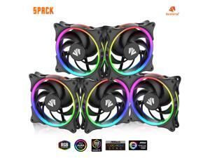 Asiahorse ARGB 5V Motherboard Sync/Analog PWM Controller 20 Addressable LEDs 120mm Hydraulic Bearing Case/Radiator Fan(5 Pack)