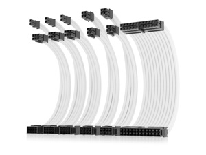 Asiahorse Power Supply Sleeved Cable for Power Supply Extension Cable Wire Kit 1x24-PIN/ 2x8-PIN (4+4) M/B,3x8-PIN (6+2) PCI-E 30cm Length with Combs(Dual EPS White)