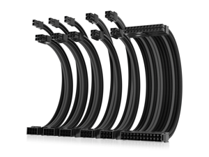 Asiahorse Power Supply Sleeved Cable for Power Supply Extension Cable Wire Kit 1x24-PIN/ 2x8-PIN (4+4) M/B,3x8-PIN (6+2) PCI-E 30cm Length with Combs(Dual EPS Black Mix)