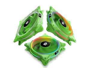 Asiahorse FS-9001 120mm Triple Light Loop Silent 20 LED Addressable RGB Fan with 5V Motherboard Sync/Analog PWM Controller (Green 3 pack )