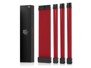 Asiahorse Braided ATX Sleeved Cable Extension Kit for Power Supply Cable Kit, PSU Connectors for ATX CPU GPU Modular Power Supply Unit /1 x 24 P/1 x 8P (4+4) CPU/2 x 8P (6+2) GPU / 30CM 11.8Inch (Red)