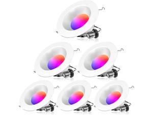 MagicLight Smart Retrofit LED Recessed Ceiling Light 5/6 Inch, 5in1 RGBCW Dimmable Multicolor 9W E26 Bluetooth Mesh App Control Smart LED Downlight 6-Pack