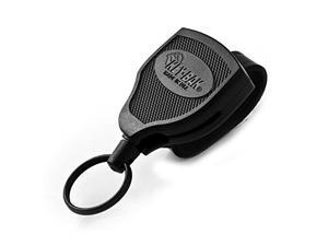 Key-Bak SUPER48 HD 8oz. Locking Retractable Key Holder, 48" Kevlar Cord, Black Polycarbonate Case, Leather Duty Belt Loop, Oversized Split Ring Key-Bak SUPER48 HD 8oz. Locking Retractable Key Holder, 48" Kevlar Cord, Black Polycarbonate Case, Leather Duty Belt Loop, Oversized Split Ring