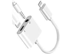 Apple MFi Certified Lightning to 3.5mm Headphones Dongle Jack Adapter for iPhone 2 in 1 Headphone Adapter and Aux Audio Adapter + Charger Cable Splitter Compatible with iPhone 12 11 XS XR X 8 7