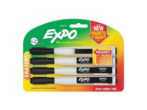 EXPO® Magnetic Dry Erase Markers With Eraser, Fine Tip, Black Ink, Pack Of 4 EXPO® Magnetic Dry Erase Markers With Eraser, Fine Tip, Black Ink, Pack Of 4