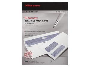 Office Depot 100% Recycled Lift  Press(TM) Double-Window Envelopes, #10 (4 1/8in. x 9 1/2in.), White, Box Of 500, 76133