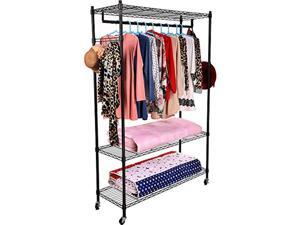 homdox 3-tiers large size heavy duty wire shelving garment rolling rack clothing rack with double clothes shelves and lockable homdox 3-tiers large size heavy duty wire shelving garment rolling rack clothing rack with double clothes shelves and lockable