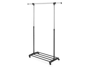 whitmor deluxe adjustable garment rack - rolling clothes organizer - black and chrome